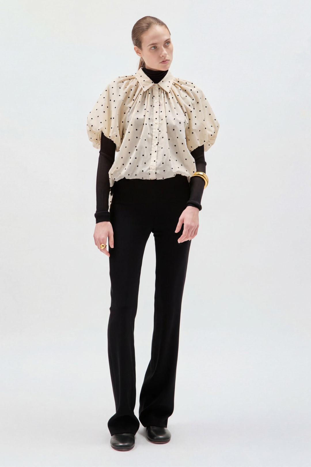 Charlie Shirt in Polka Dot Flocked Cotton Voile