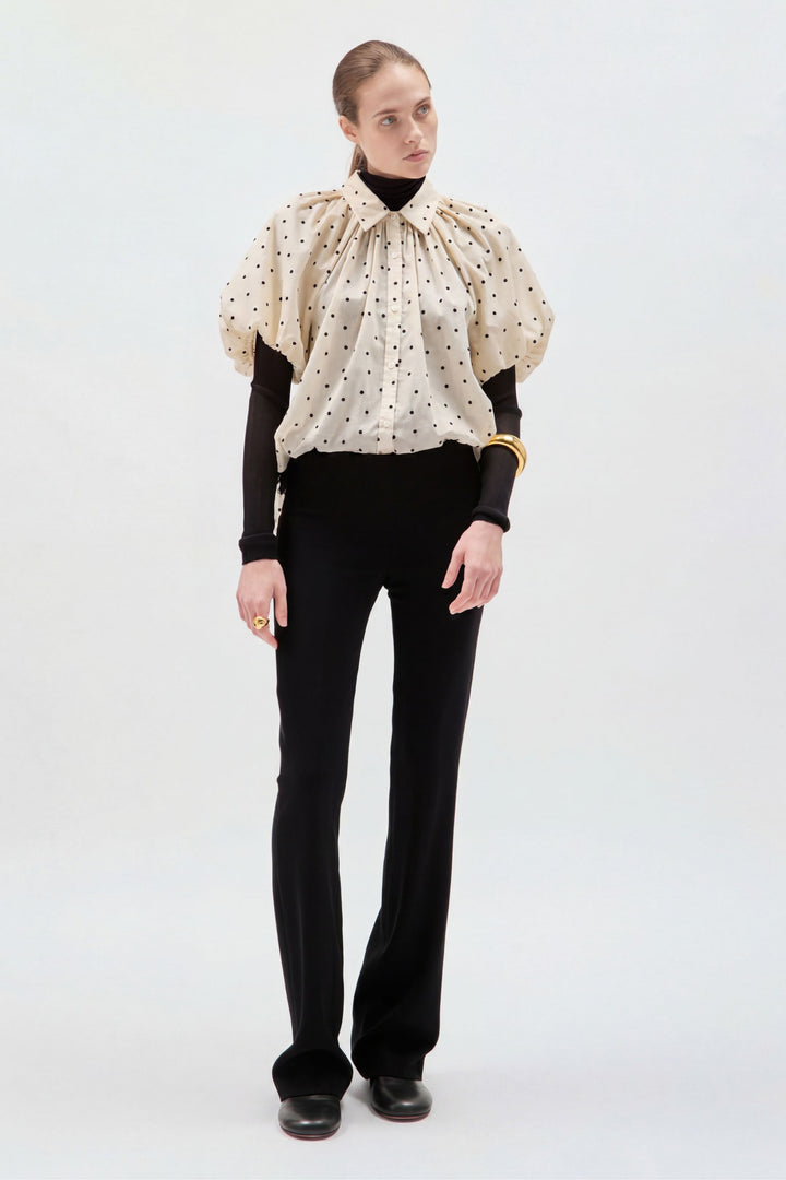 Charlie Shirt in Polka Dot Flocked Cotton Voile