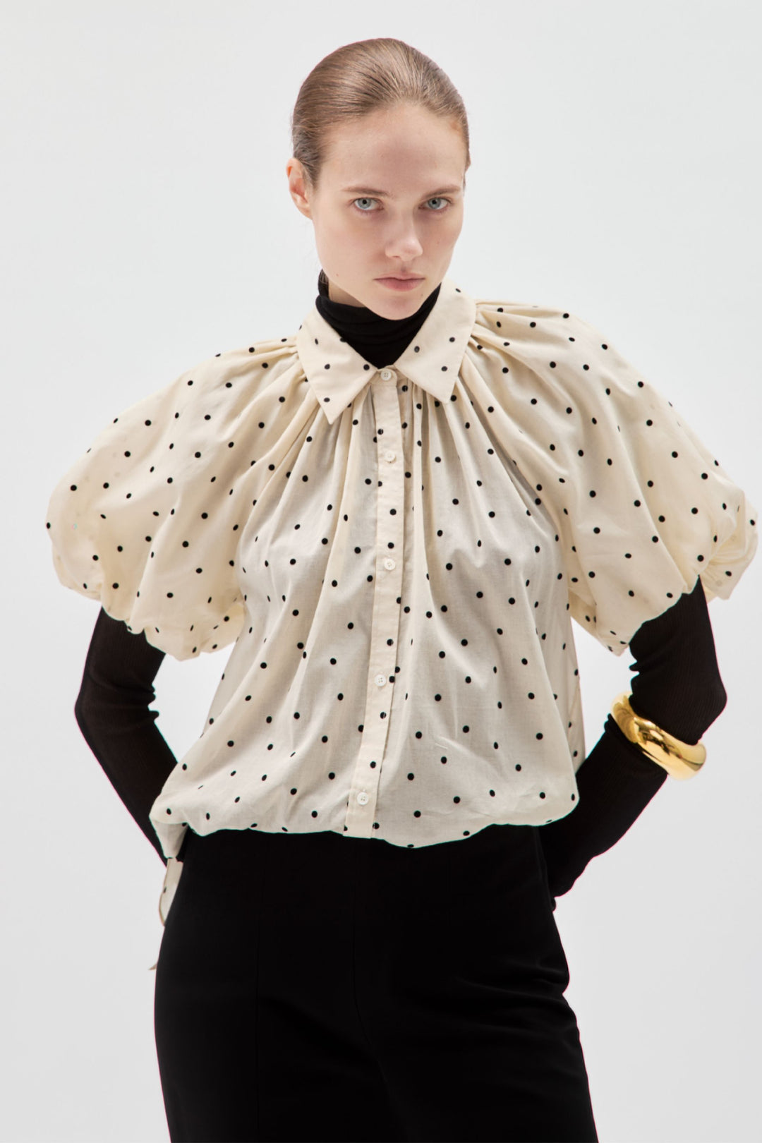 Charlie Shirt in Polka Dot Flocked Cotton Voile