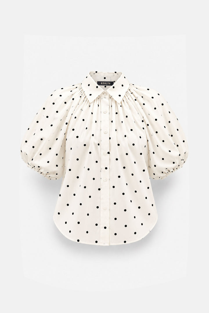 Charlie Shirt in Polka Dot Flocked Cotton Voile